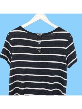 Striped Black & White Short-Sleeve T-Shirt Dress With Back Button Detail